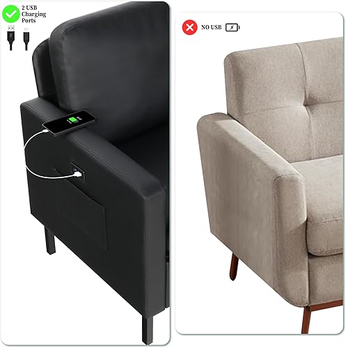 Miniatura 4 de STHOUYN Juego de muebles de sala de estar de 3 piezas, sofá de 3 plazas y sofá biplaza con 2 USB, sofá individual, sofás pequeños modernos para