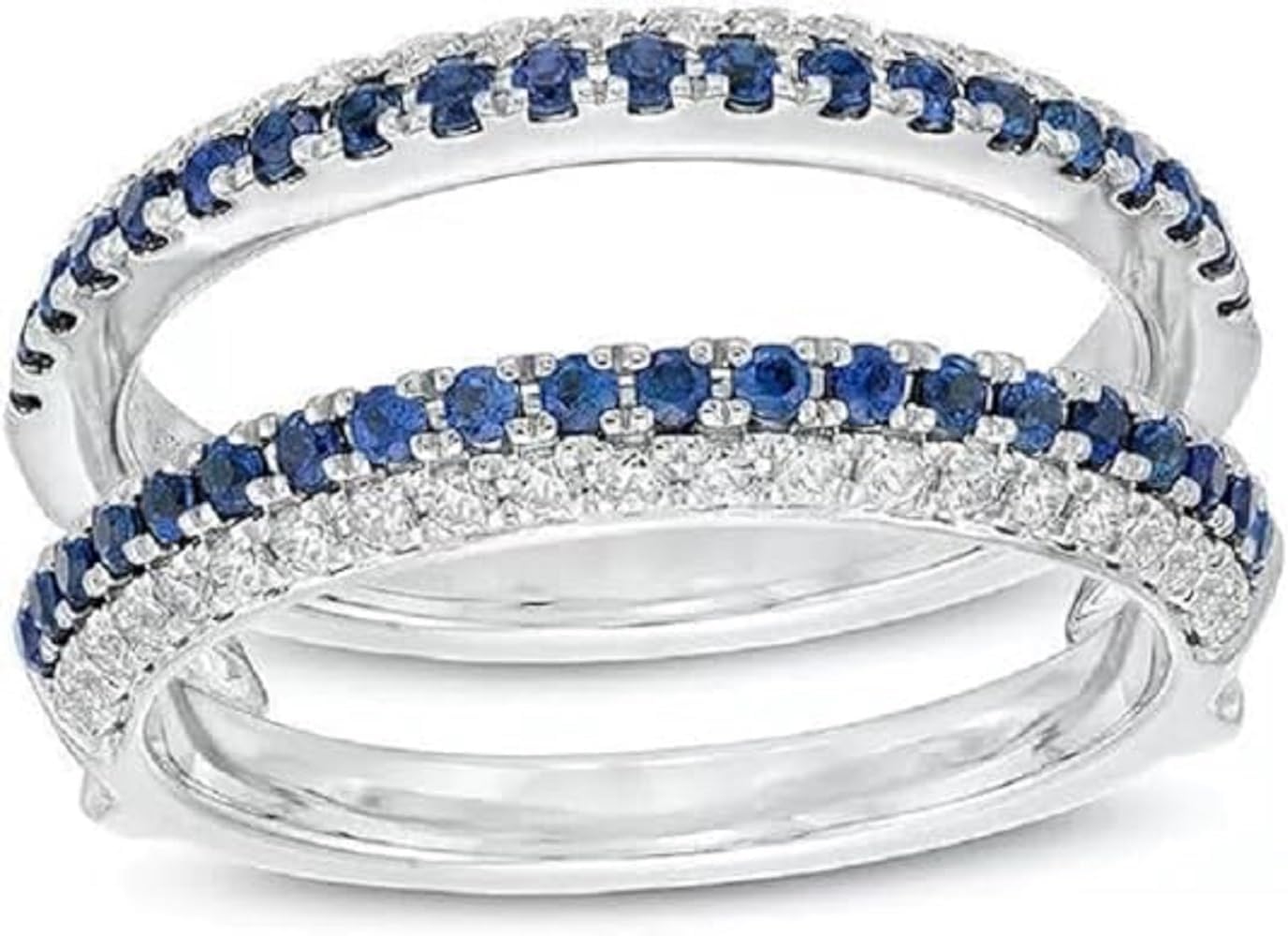 Round Cut Blue Sapphire & Diamond 14k White Gold Finish Classic Anniversary Enhancer Wrap Ring Guard For Women's