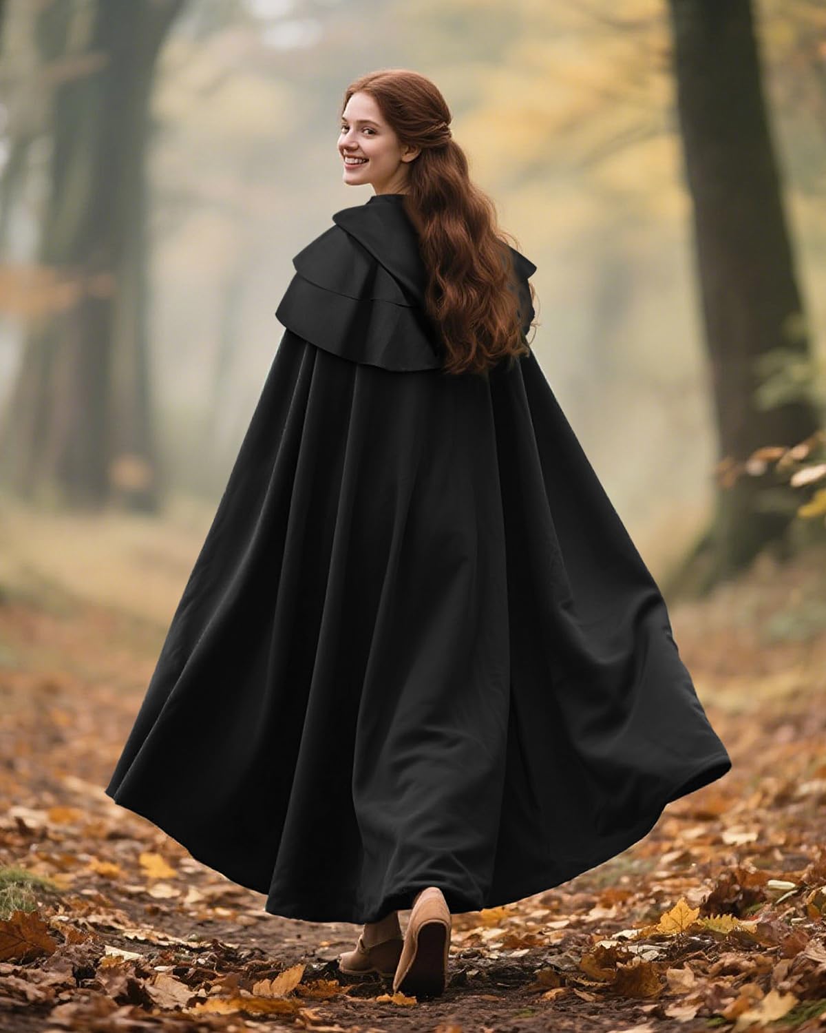 L'VOW Medieval Hooded Cloak Renaissance Cape with Ruffled Shawl Collar for Women Men Halloween Cosplay - Image 5