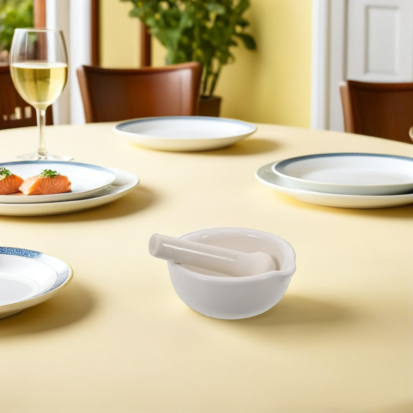 IMIKEYA 2 Pièces Mortier et Pilon en Céramique Blanc avec Bec Verseur, Design Compact et Broyage pour Épices et Assaisonnements Cuisine, 10 Cm