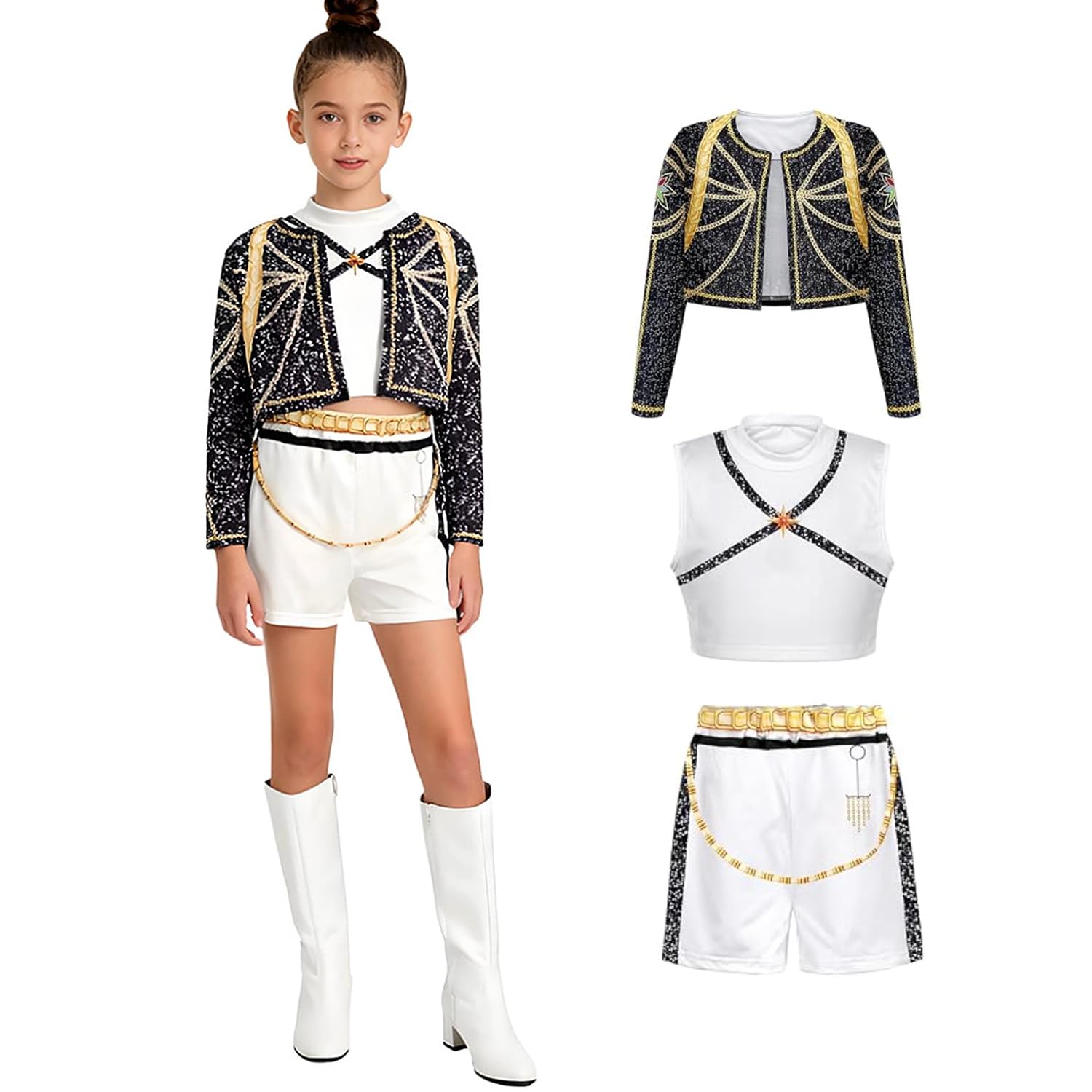 Atorcher Kids Style Stage Performer Costume Set – Long Sleeve Coat with Shirt and Pants for Halloween, Cosplay, Birthday Parties and Carnival – Sizes 3-12 Years