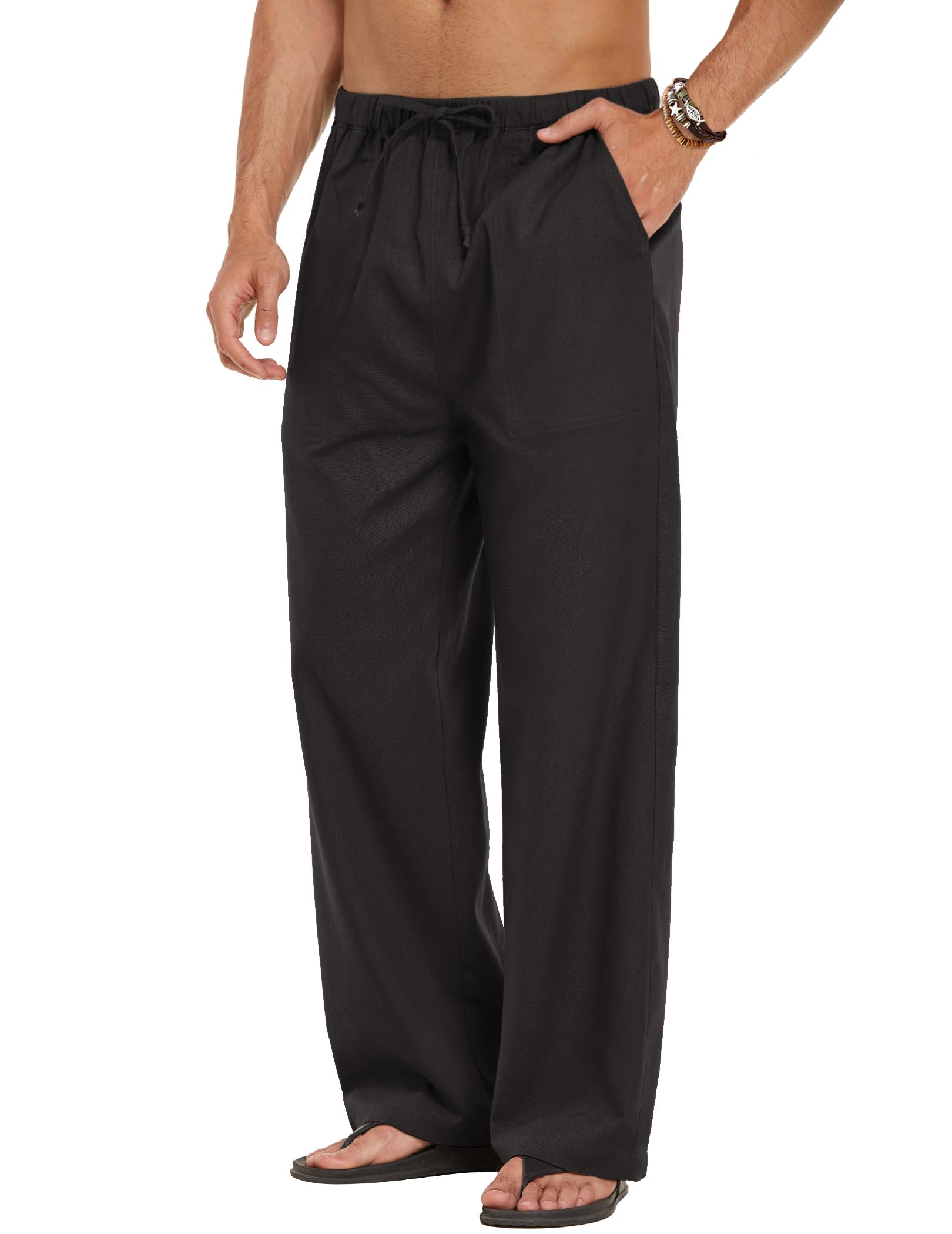 COOFANDY Mens Linen Pant Elastic Waist Linen Pants Drawstring Summer Beach Pant