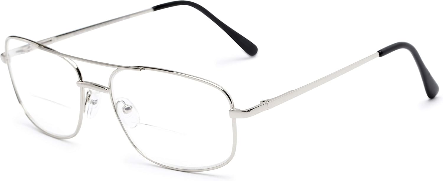 Aviator Bifocal Reading Glasses in Silver by