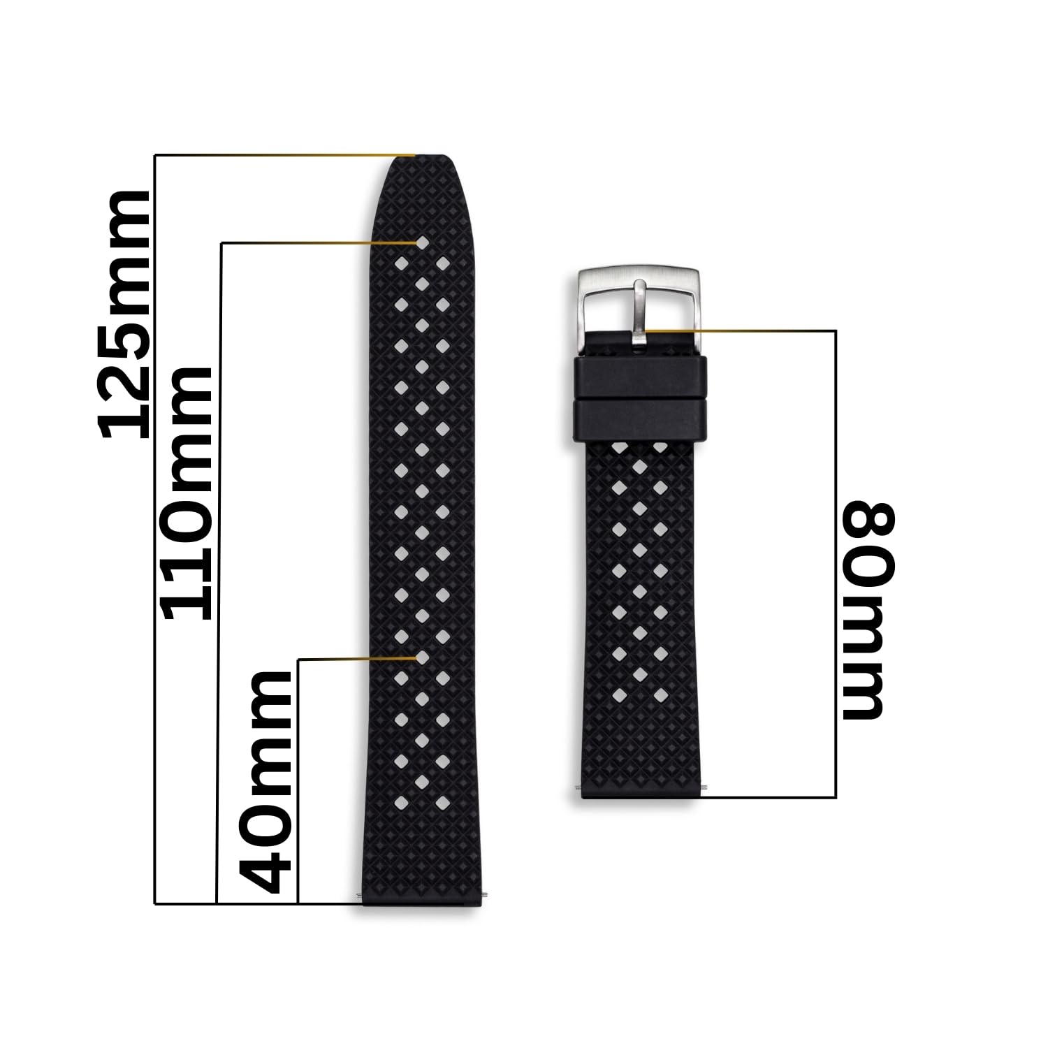 Buckle & Stitch Tropical FKM - Cinturino in gomma per immersioni, 20 mm, 22 mm, nero, blu navy, giallo, arancione, perni a sgancio rapido, cinturino vintage per orologio subacqueo a nido d'ape