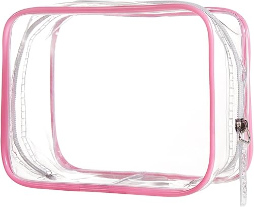 CALYGO Pequeña bolsa transparente pequeña de maquillaje rosa con cremallera, estuche para cosméticos para monedero, bolsa de viaje para líquidos