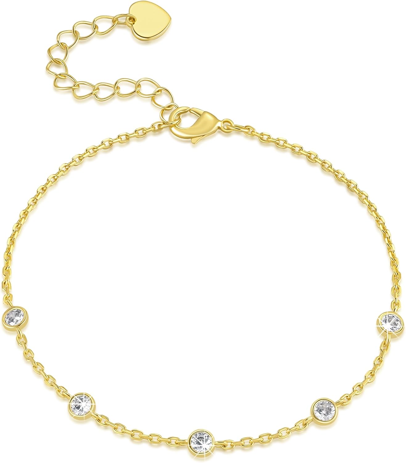 Gold Bracelets for Women 14K Gold Bracelets for Women Link Bracelet for Womens Blend of Elegance and Simplicity Cubic Zirconia Bracelet for Womens Adjustable Size (7-8.6) Inches