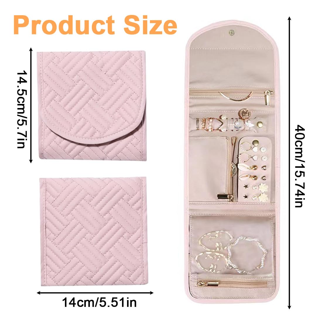 Bolsa Almacenamiento de Joyas, Organizador Plegable y de Viaje, Rollo Portátil, Compacta y Ligera, con Múltiples Compartimentos para Collares, Pendientes, Anillos, Pulsera, Relojes