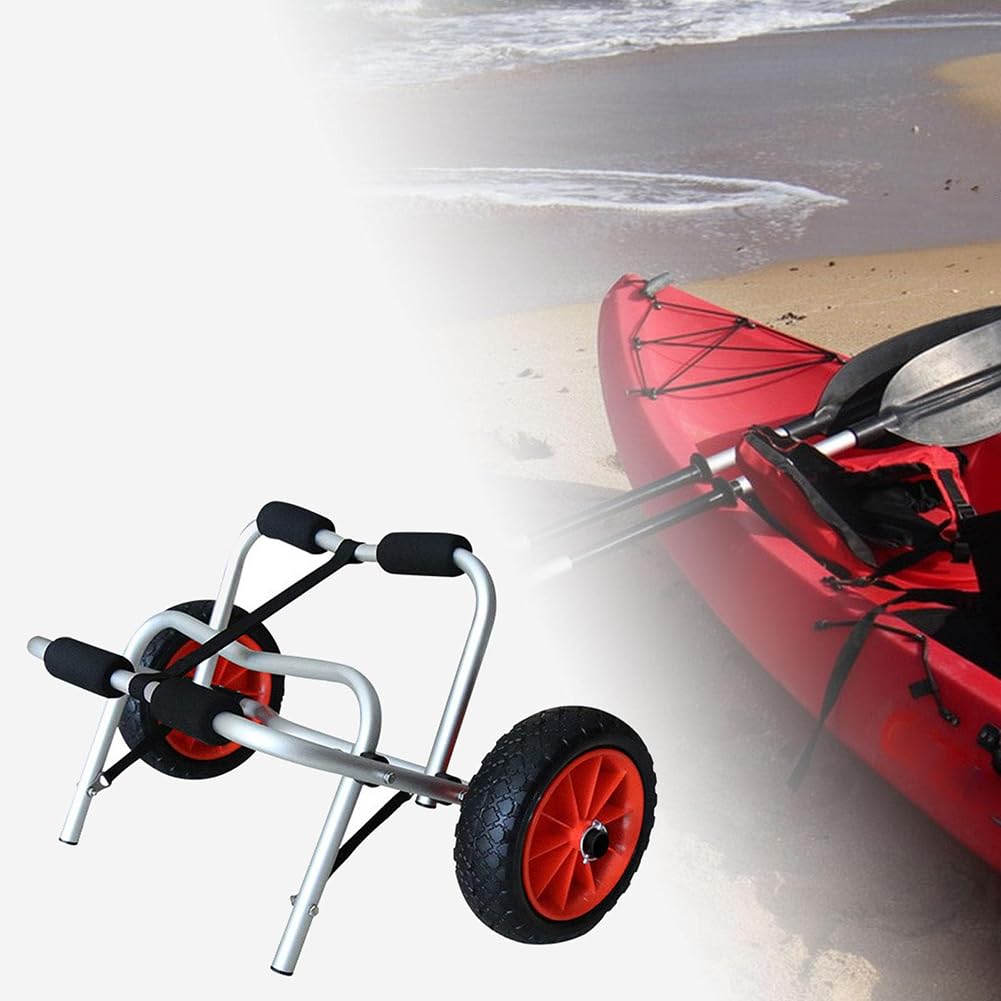 Carro para Kayak de Alta Resistencia con neumáticos macizos de 10 Pulgadas y Estructura de aleación de Aluminio, Carrito Plegable para el Transporte de canoas y embarcaciones.