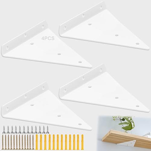 Paquete de 4 soportes de estante, soportes triangulares de 6 pulgadas para estantes, soporte de estante oculto, soporte de soporte resistente,