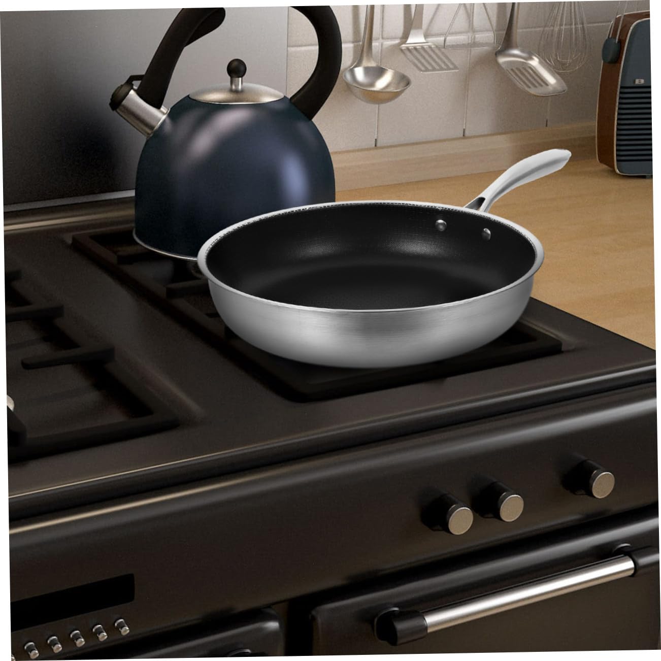 Milisten Padella in Acciaio Inossidabile a Nido D'ape per Friggere Uova e Bistecche, Manico Ergonomico Leggero per Cucina a Induzione