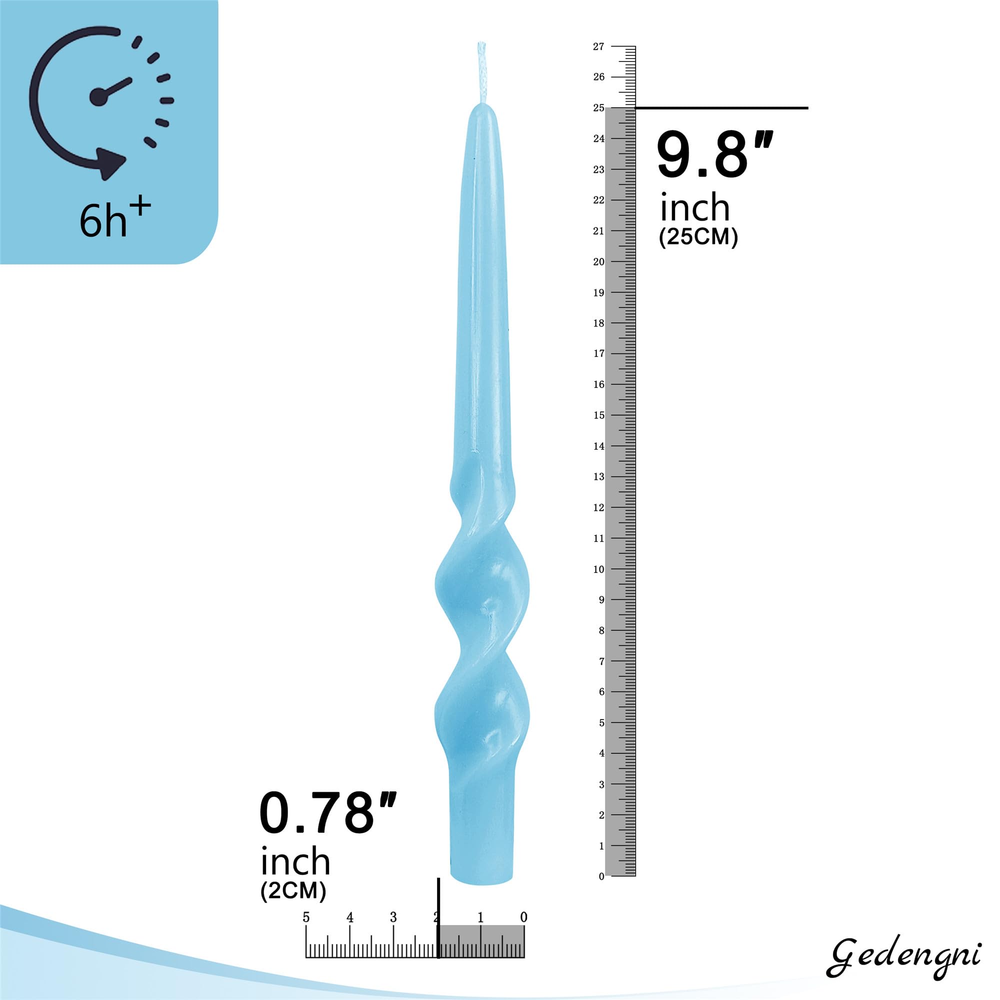Gedengni Taper Candles Spiral Candlesticks - 10 Inch Long Tapered Candle Unscented Candle Sticks Dripless Twisted Candles for Dinner Decor Housewarming Gift Idea,2pcs (23D2P-BLUE)