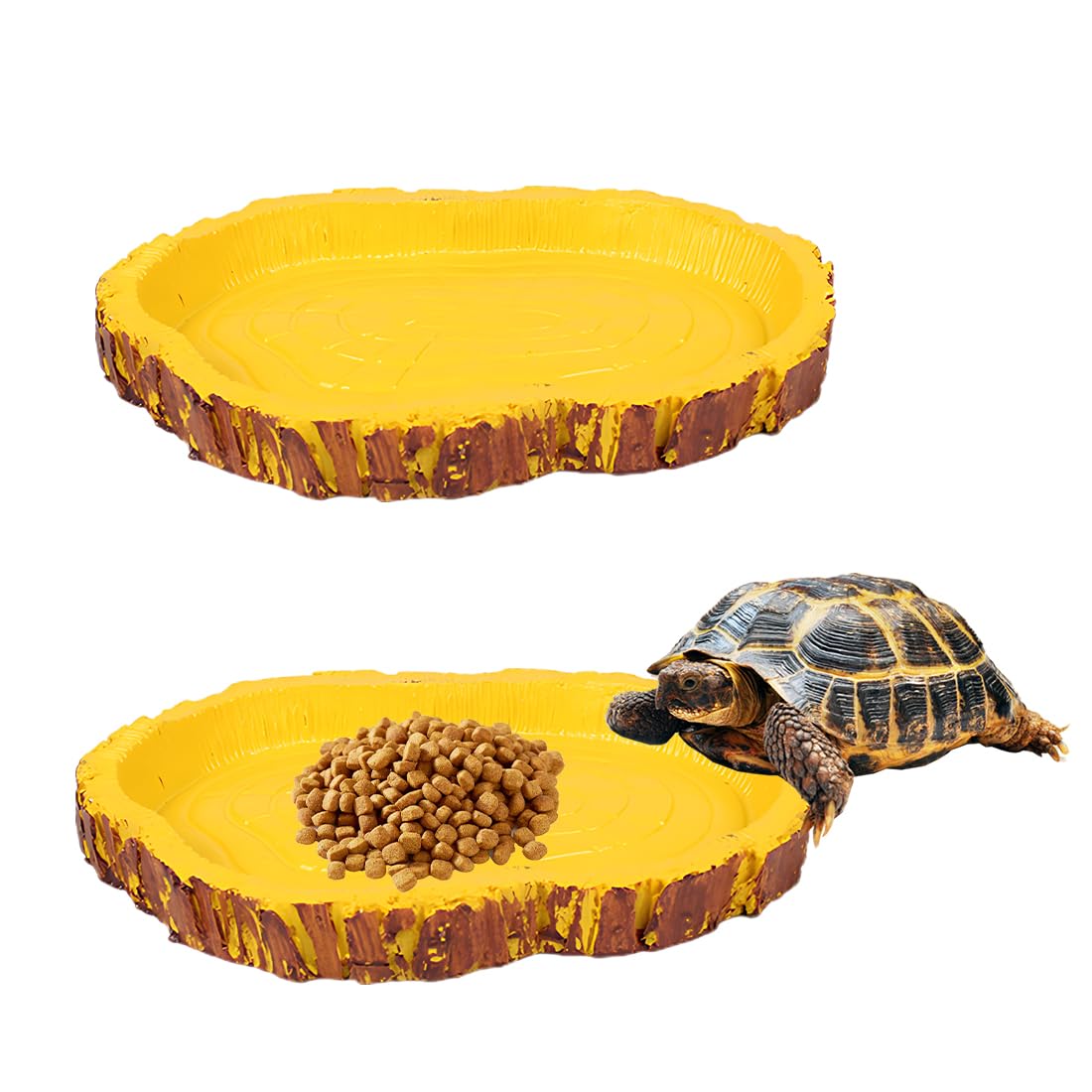 CPJJ 2-Piece Tortoise Water Bowl Set, 11x8cm Reptile Food Water Dish,  Resin, Easy to Clean, Realistic Tree Bark Texture, Perfect for Small  Reptiles