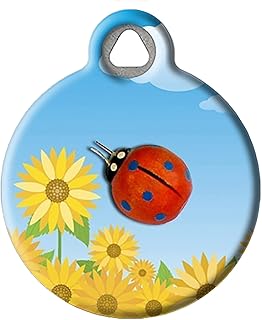 Dog Tag Art Ladybug Pet ID Tag for Dogs and Cats, Silent Polymer Coated Stainless Steel Nametag with Customized Identification Information - Small .875