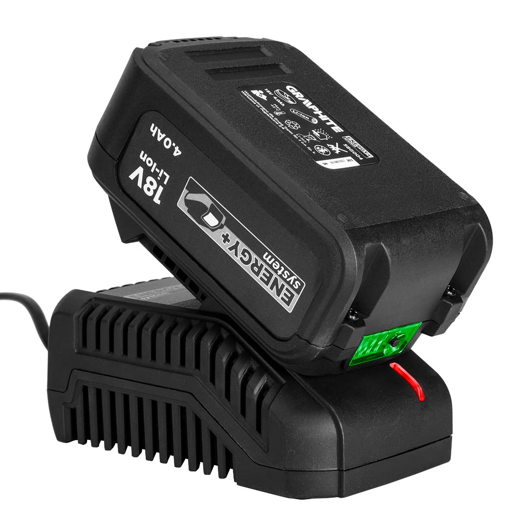 GRAPHITE Batteria da 4 Ah con caricatore E+ Kit: 58G004 (Energy + 18 V, batteria agli ioni di litio da 4,0 Ah), 58G002 (caricabatterie Energy +, 2,3 A)