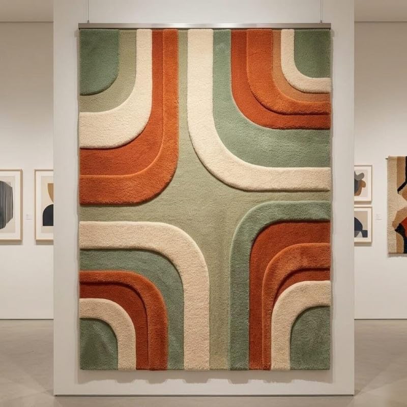 Hand Tufted Wool Area Rug 10x14 Ft (120x168 Inch) Modern Abstract Green Rust Beige Carpet for Living Room Bedroom Soft Thick Handmade Luxury Designer Rug