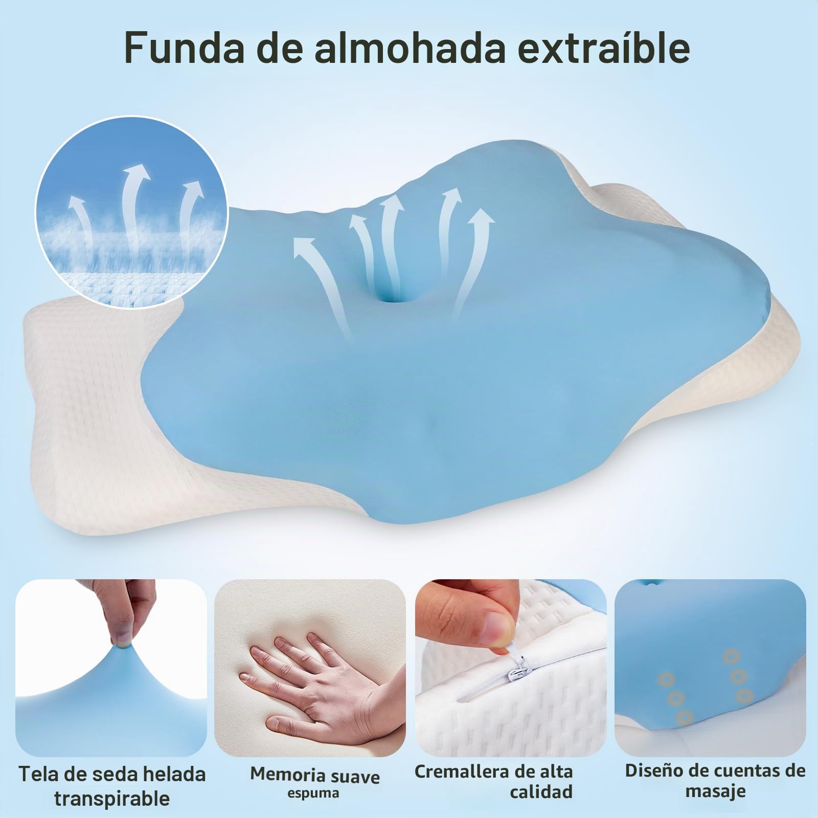 Cozary Almohada Cervicales y Cuello, Almohada Cervical de Espuma Viscoelástica, Almohadas Ergonómica para Dormir de Lado y Boca Arriba