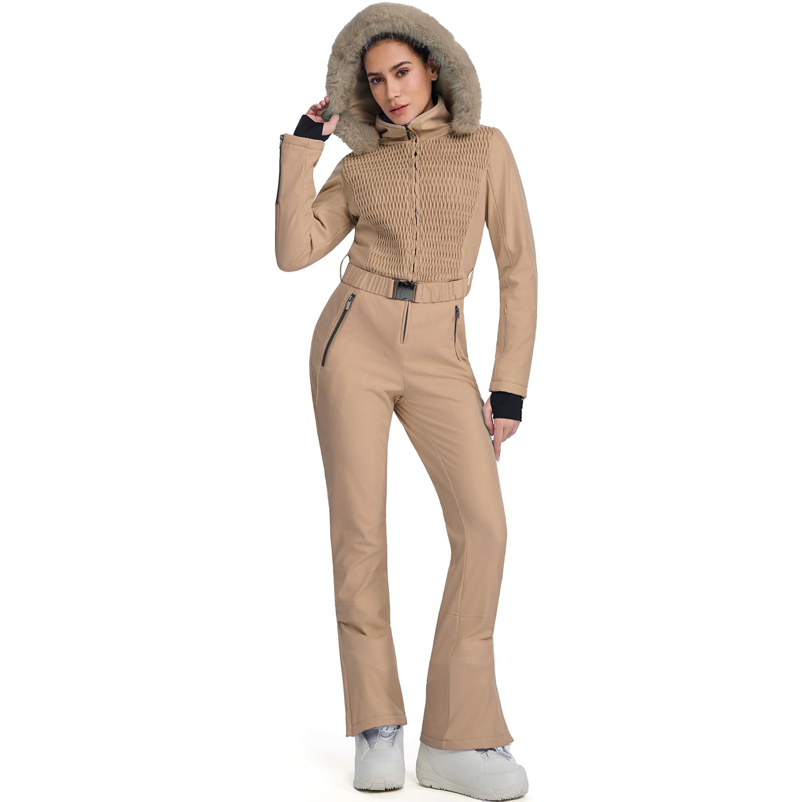 HOTIAN Traje de esquí de una pieza para mujer, impermeable, resistente al viento, traje de nieve para mujer, traje de invierno, cálido, snowboard, con capucha