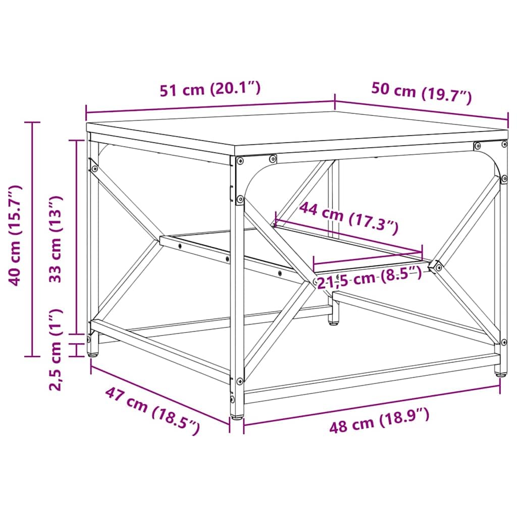 vidaXL Tavolino da Salotto Legno Vecchio 51 x 50 x 40 cm