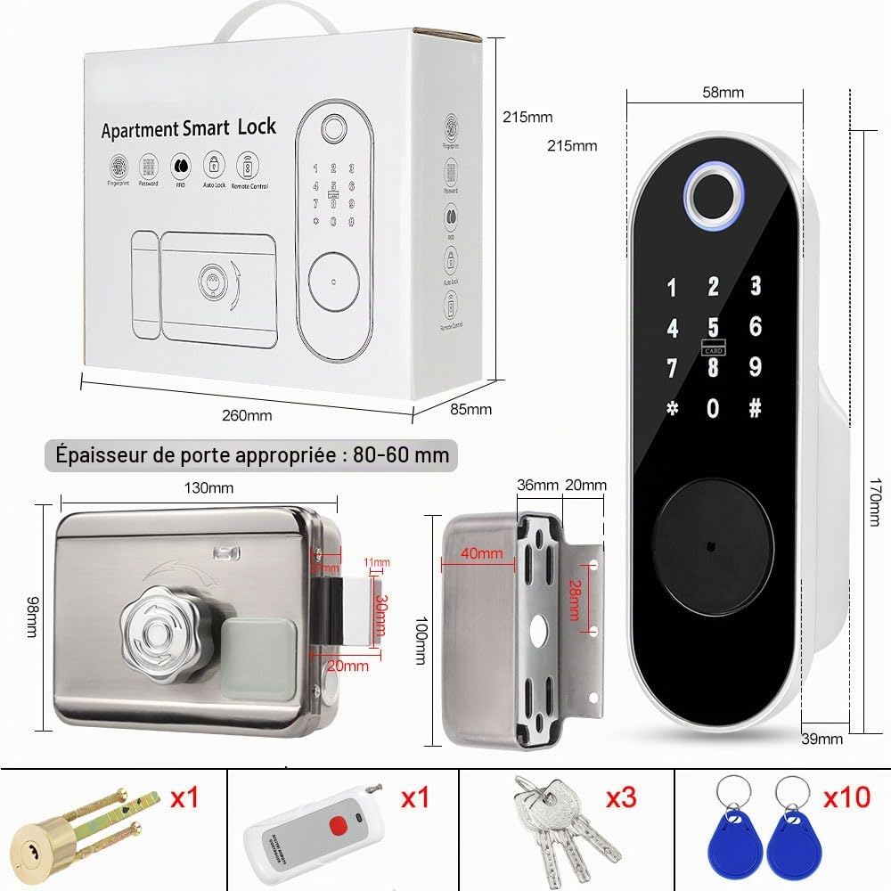 Serrure de Porte avec Empreintes Digitales,Verrou de Clavier d'Entrée sans clé avec Entrée clé,Mot de Passe Anti-espionnage,Serrure Antivol Intelligente