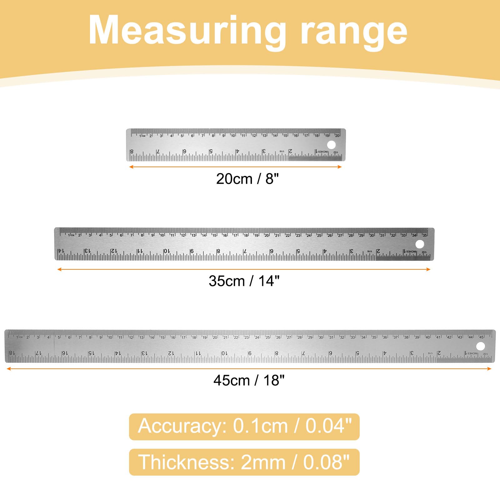 QUARKZMAN 3Pcs Righello In Acciaio Inossidabile 20/35/45cm Bordi Dritti | Righello Metrico In Pollici, Per Strumenti Da Disegno Ingegneria Ufficio Liceo Casa, Con Fondo In Sughero Antiscivolo