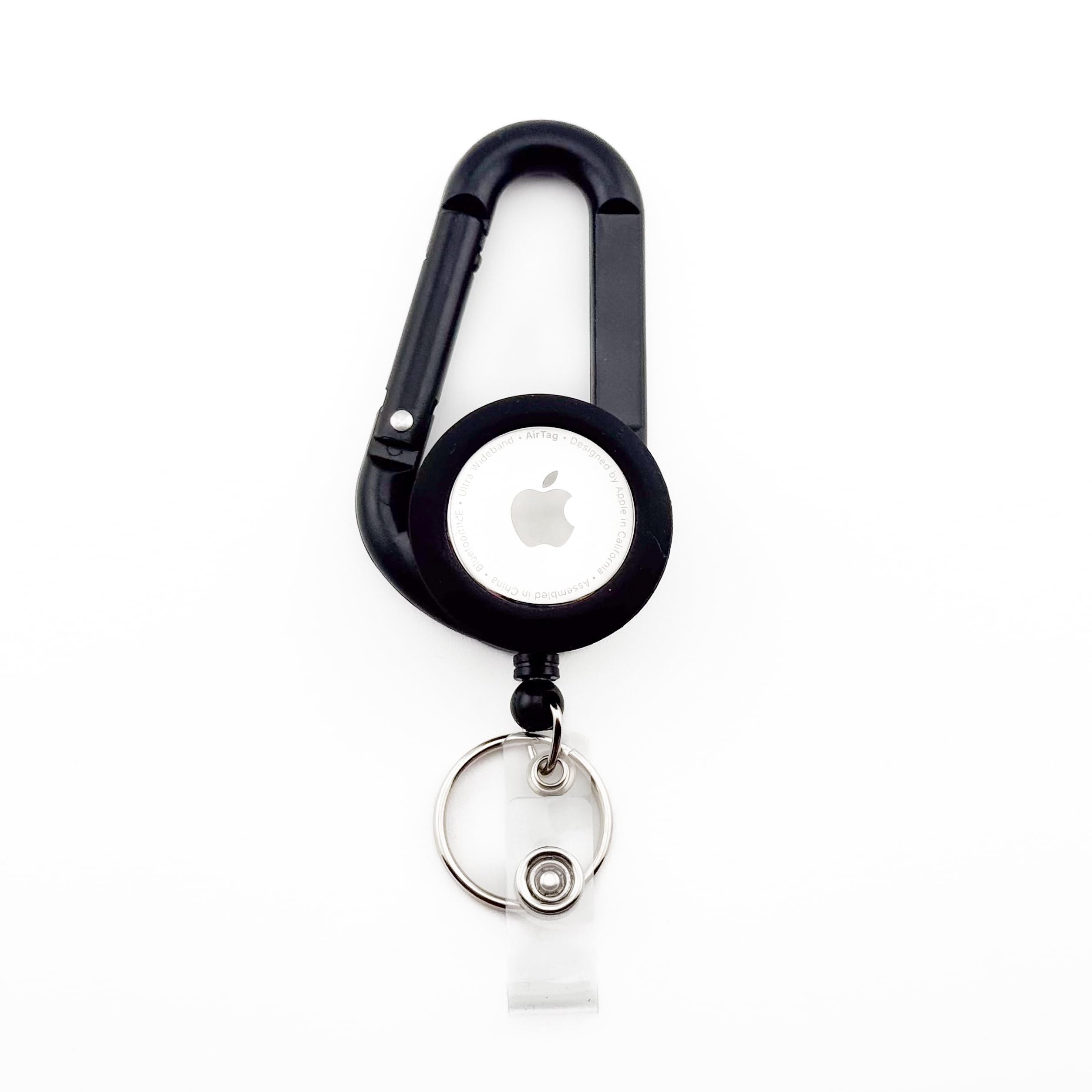 Carabiner ID Badge Reel with Apple Airtag Holder – Apple Tracker Compatible ID Badge Tracker for Safety – Secure Design with Lightweight – Stylish Clip on ID Badge Keychain Clothing Accessory