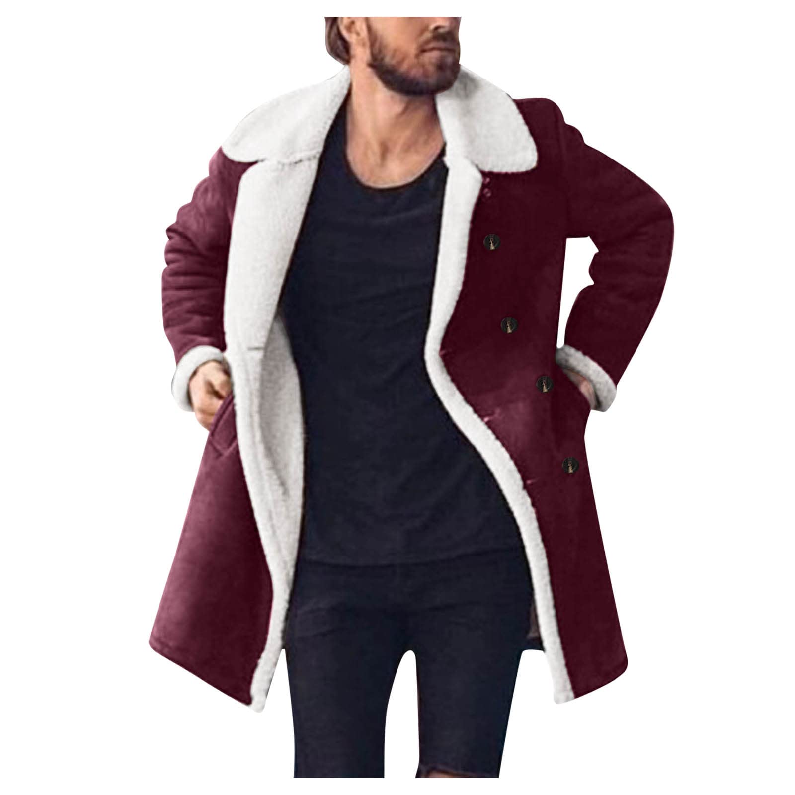 Beokeuioe Jacket men's winter coat parka jacket lapel fleece jacket plush coat cardigan coats winter jacket plush jacket long warm thick coat sheepskin cashmere jackets winter winter parka