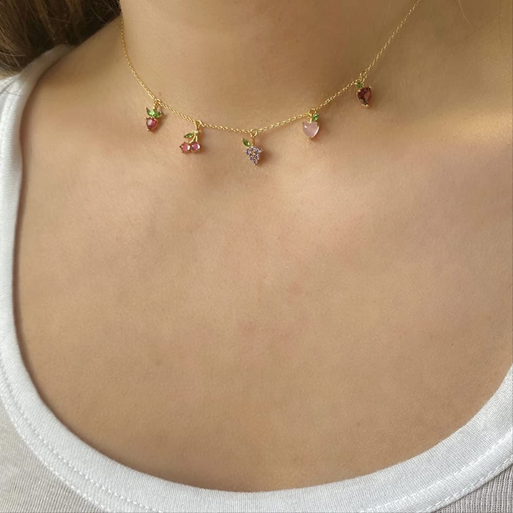para Mujer, Collar de Frutas Coloridas, Cadenas, joyería Fina, Gargantilla para Mujer, Hecho en China