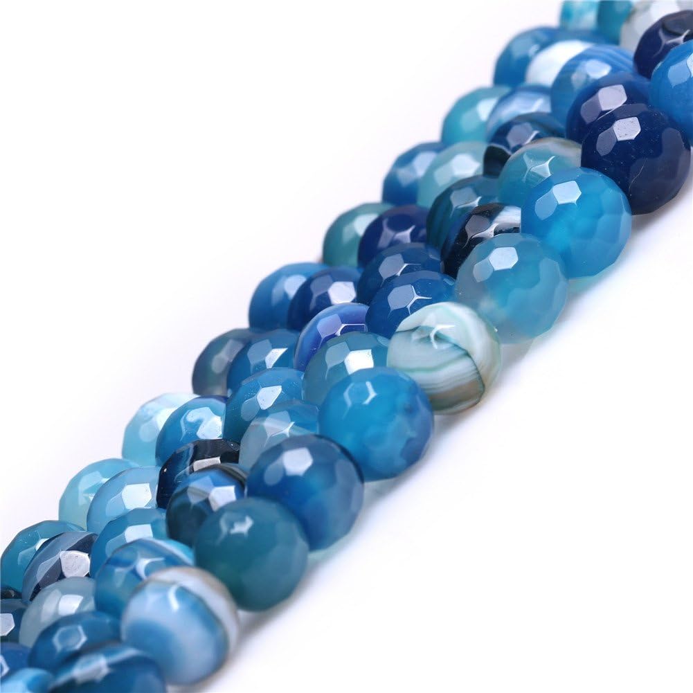 JOE FOREMAN 8mm Stripe Blue Agate Semi Precious Gemstone Round Faceted Loose Beads for Jewelry Making DIY Handmade Craft Supplies 15" image 4