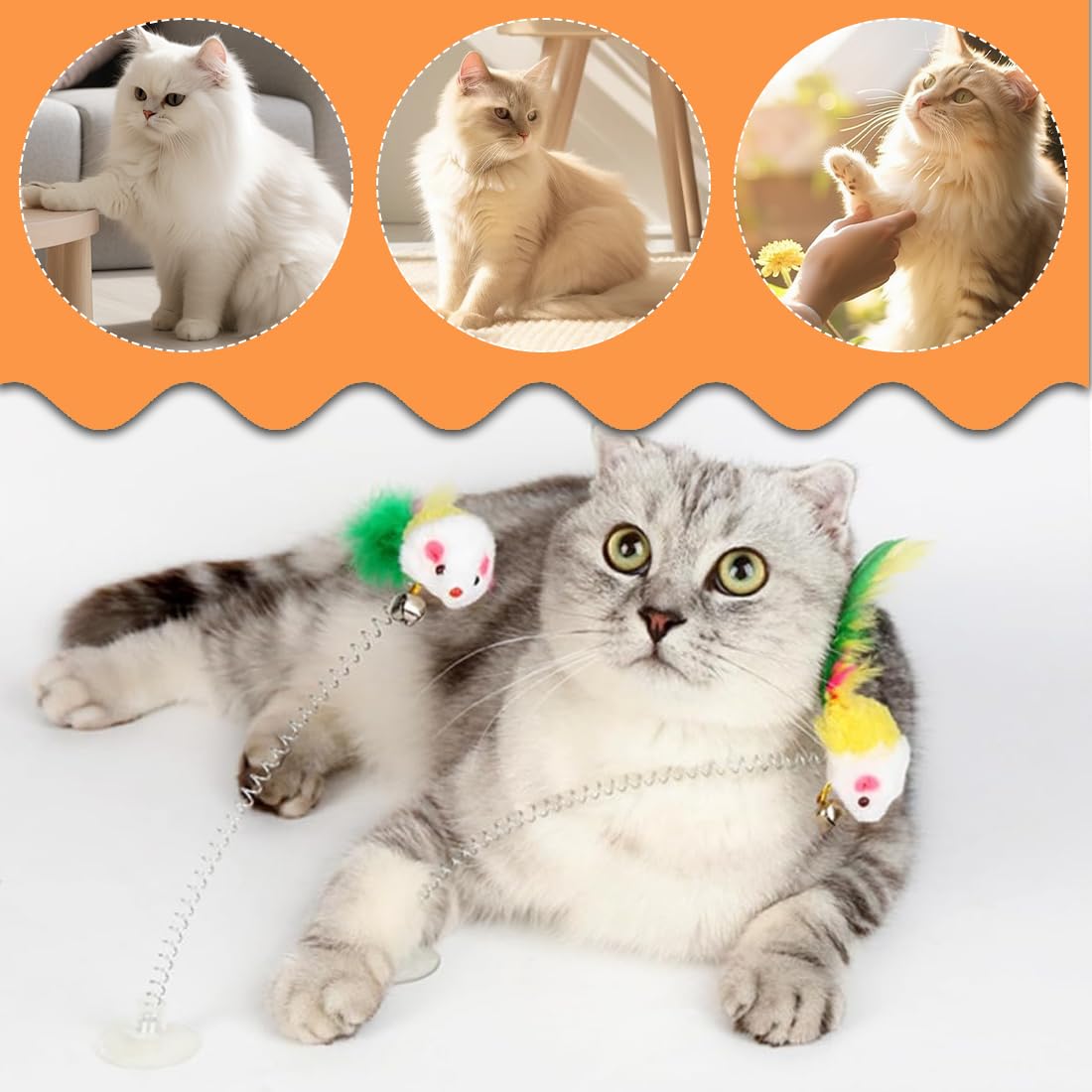 Cat Toy,Cat Feather Toys,Cat Teaser Wand and Cat Rainbow Wand, 10Pcs Cat Teaser Toys - Image 4