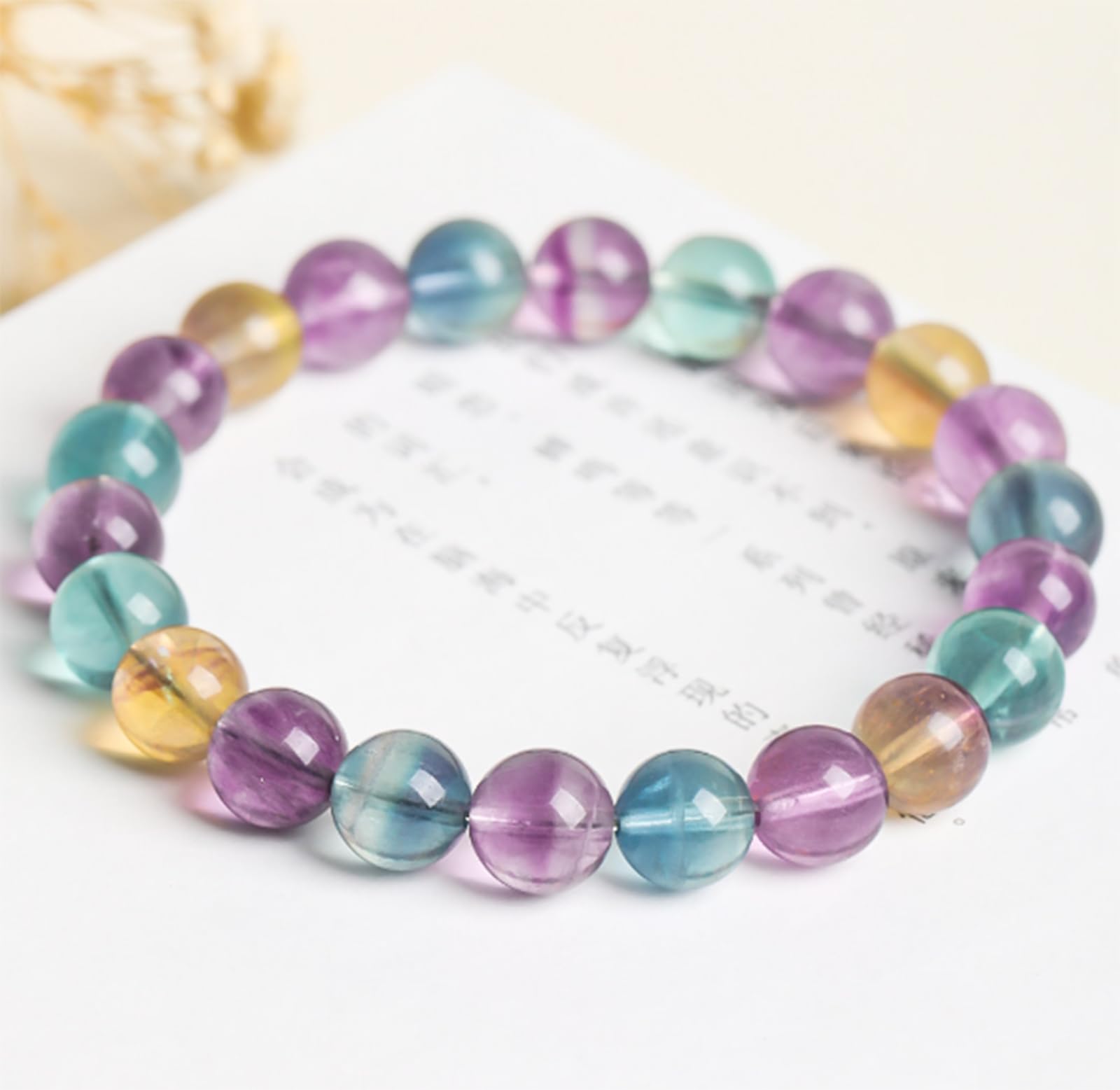 Braccialetto in Fluorite Arcobaleno Fatto a Mano per Donna, Braccialetti Chakra curativi Naturali, promuove Protezione, Coraggio, concentrazione, Equilibrio e Fortuna