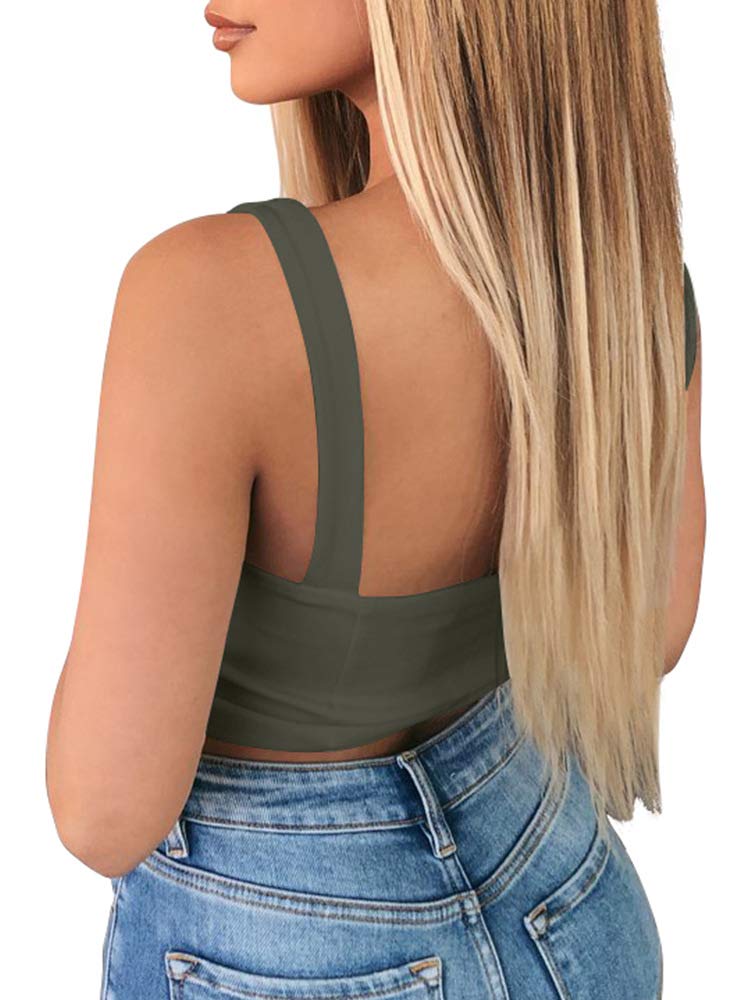 TOB Women's Sexy Sleeveless Central Single-Row Clasp Club & Night Out Crop Tank Top