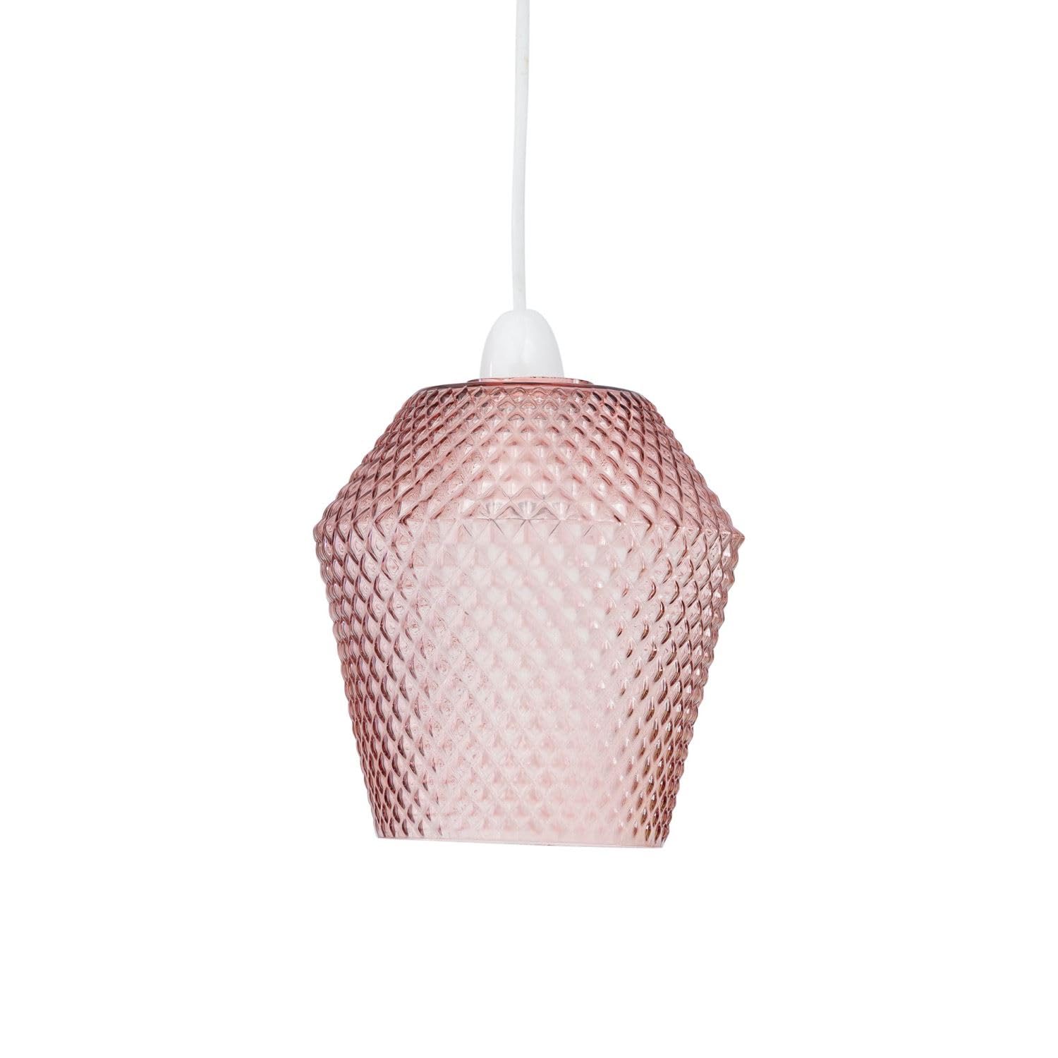 Firstchoicelighting Pink Glass Easy Fit Ceiling Lightshade Or Pendant Shade, Textured Glass, Height 17Cm Diameter 17Cm