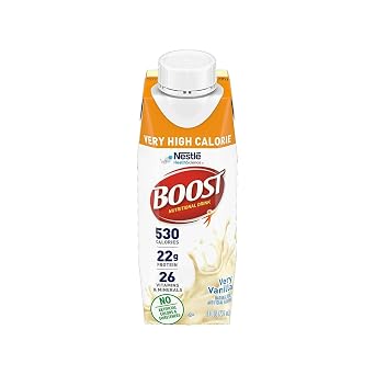 Boost Very High Calorie Nutritional Drink, High Protein Nutrition Shake, Ready to Drink Nutrition Beverage, Balanced Nutritional Drink, Meal Replacement Shake, Very Vanilla, 8 Fluid Ounce (Pack of 12)