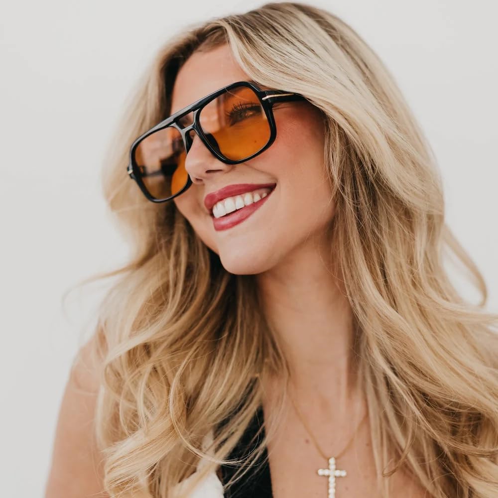 Square Retro Aviator Sunglasses for Women Men Tinted Colored Lens Vintage 70s Trendy Shades Oversized - Image 4