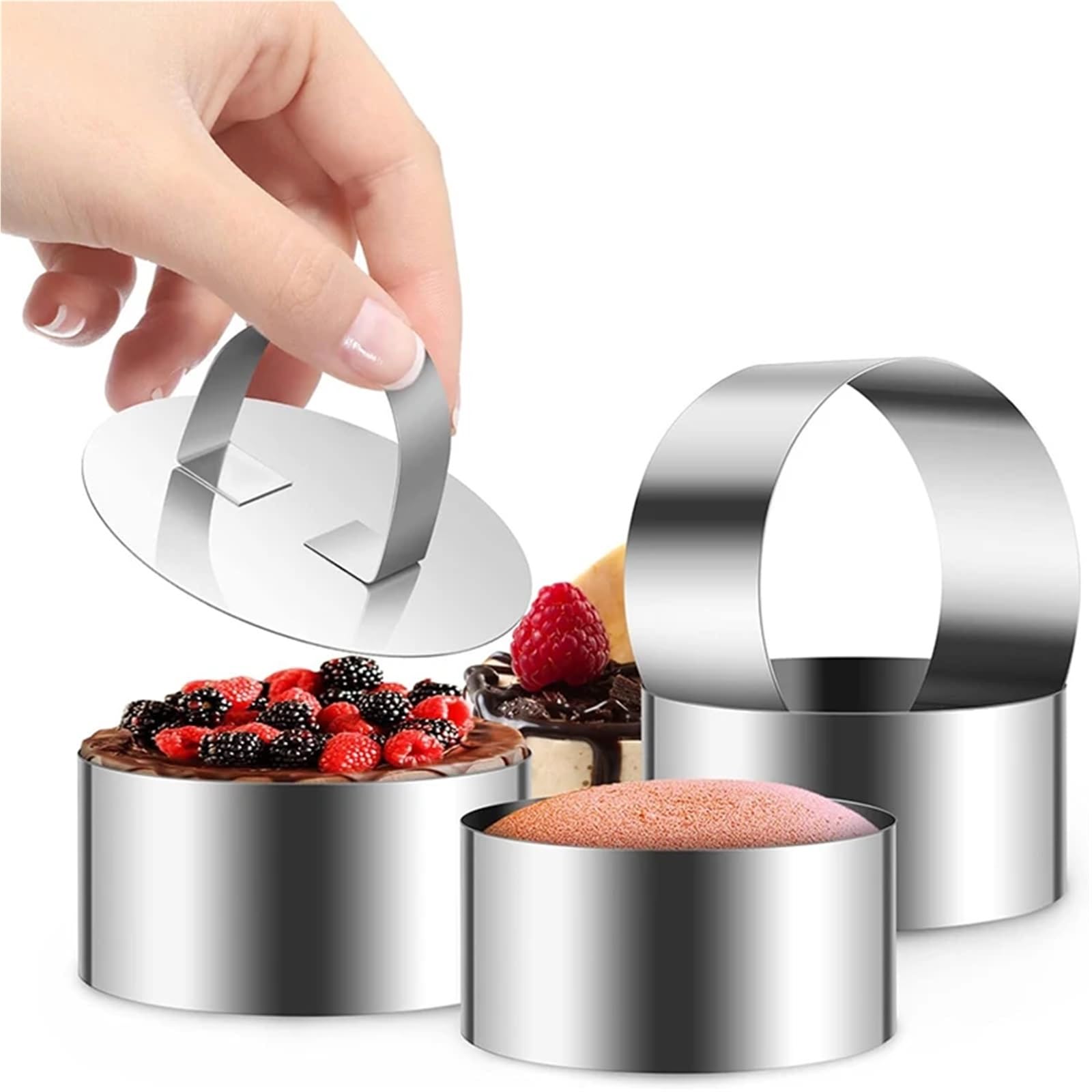 Anillo Para Tartas Molde de pastel redondo de acero inoxidable con empujador, herramientas de decoración de pasteles, molde de anillo de pastelería, anillos de cocina, herramientas for hornear(4Pcs)