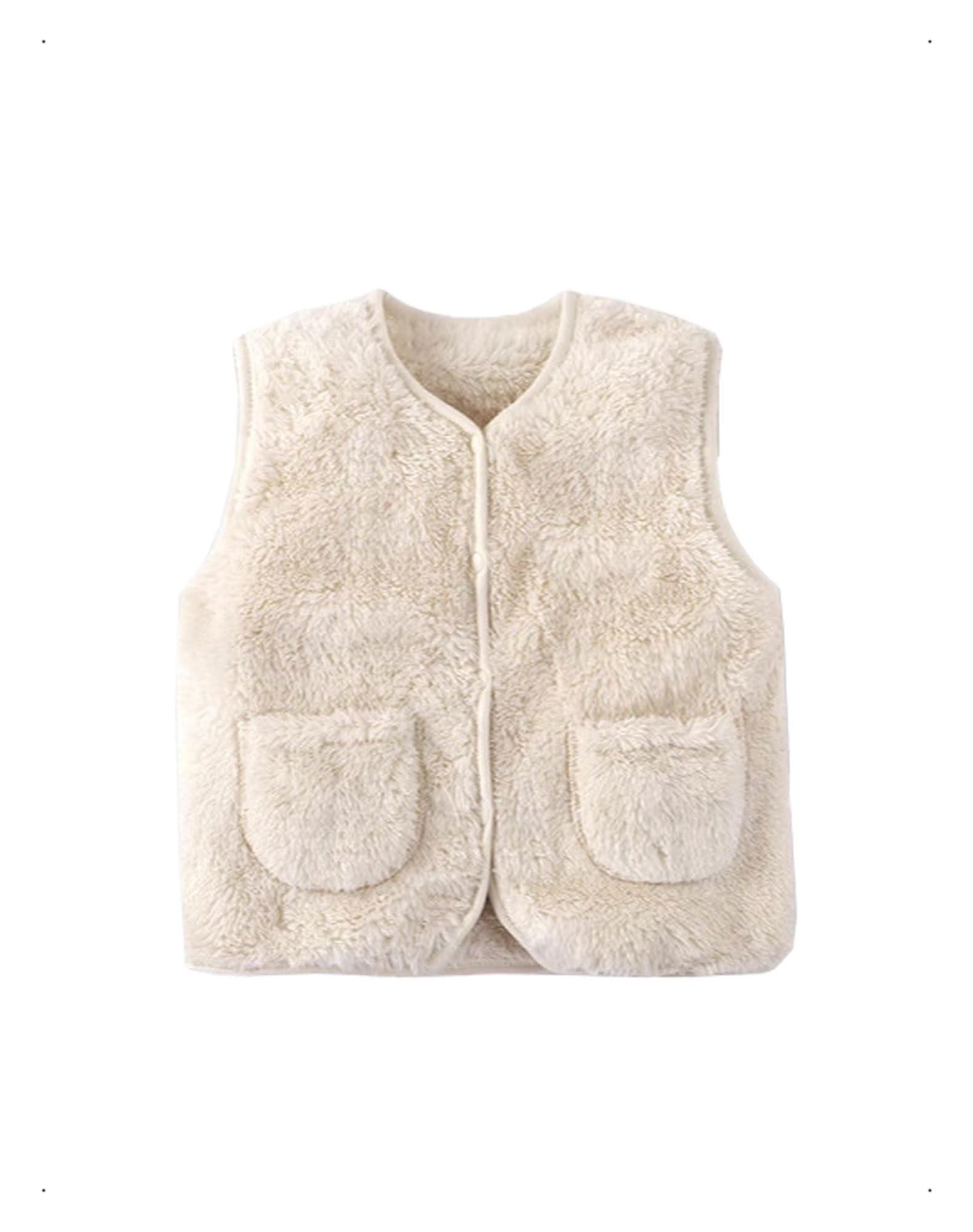 Lindo Bebé Niña Chaleco, Baby Chalecos de Felpa Doble Cara Sin Mangas con Botones a Presión, Bebé Cálido Chaqueta para Otoño, Invierno, Chaqueta Unisex con Bolsillos, Beige/Rosa, 1-7 Años