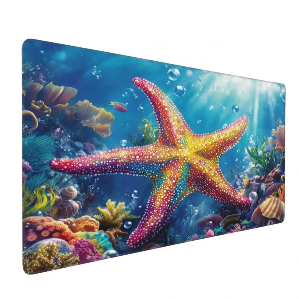 Alfombrilla Raton XXL 1000 x 500 x 3 mm, Mouse Pad Grande Gaming, Alfombrilla de Raton Estrella de Mar Mousepad Lavable Impermeable y Antideslizante para Juegos Y Oficina (Vida Marina) -MP1585