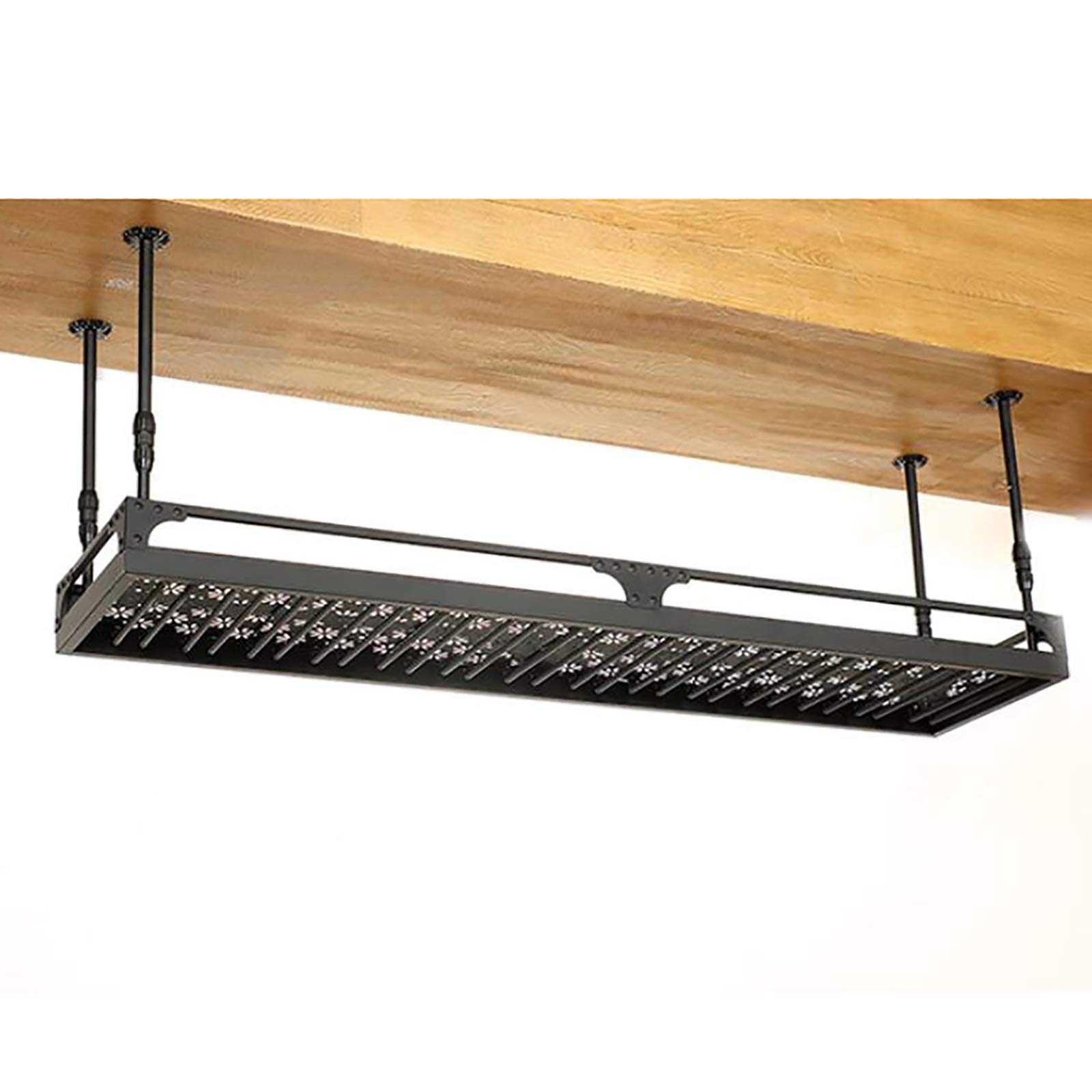Industriële vintage bar zwevende plank, plafond metalen wijnrek, hangende bekerhouder, in hoogte verstelbaar, bar wijn plank display rek decoratie rek (afmeting: 60cm