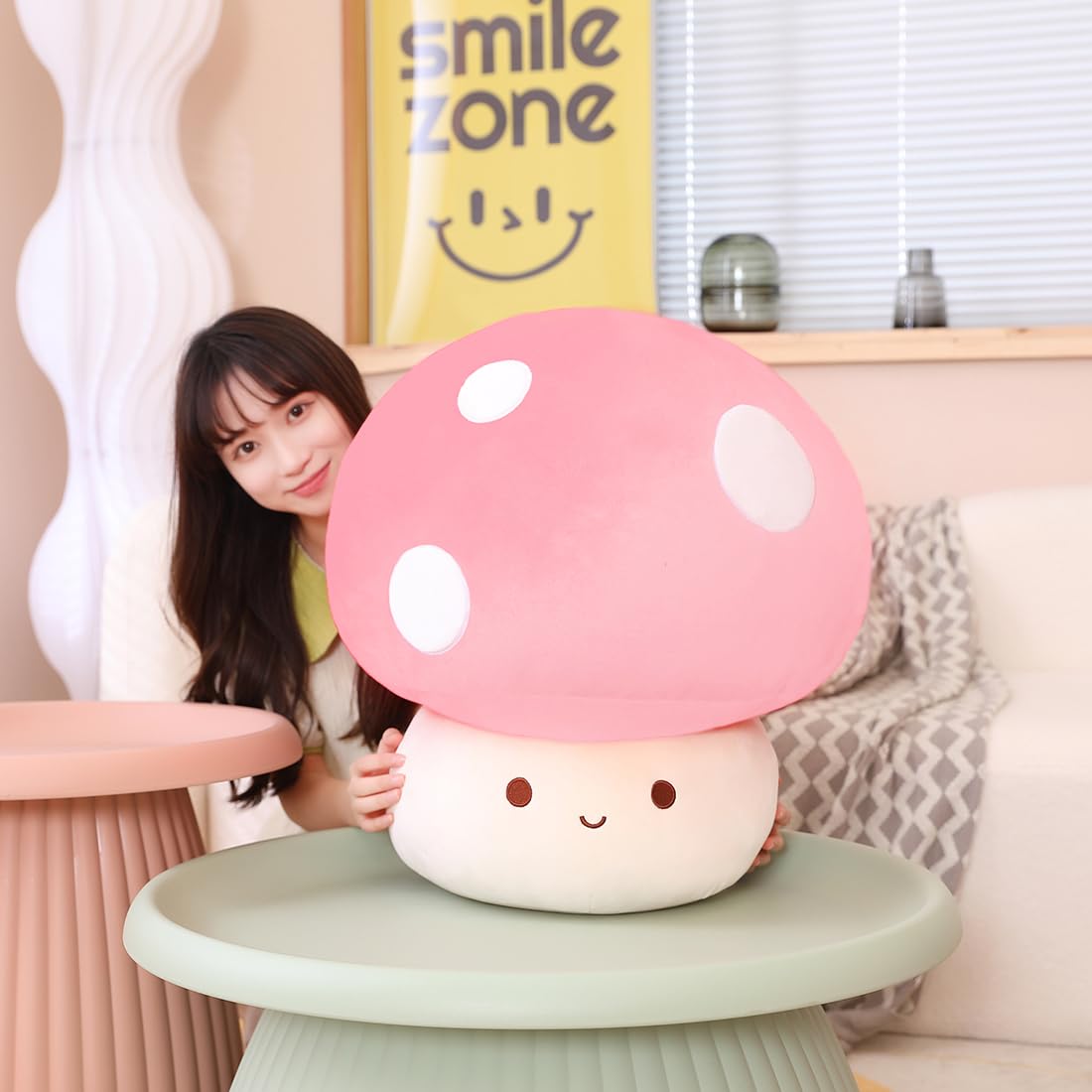 MIAOHAHA Kawaii Plush Mushroom Toy Pillow, Cute Plushies Mushroom Doll Gift for Kids(Pink,60cm/23.6in)