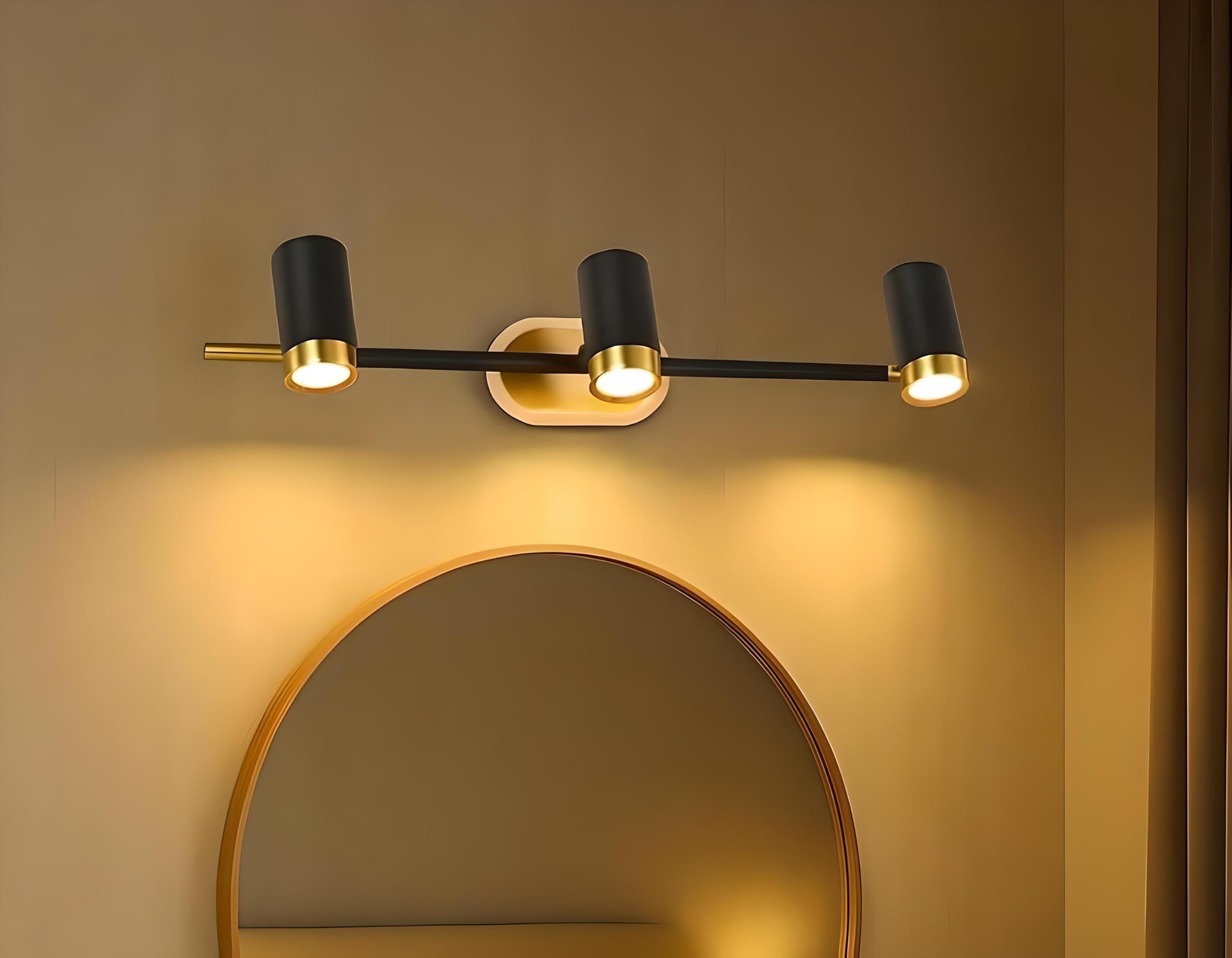 FILLISKA® 3 in 1 Double Wall spot/Picture/Display/Mirror Light with Adjustable Head and Colour Changing Function (3 Way MattBlack & Gold-085)-image-6