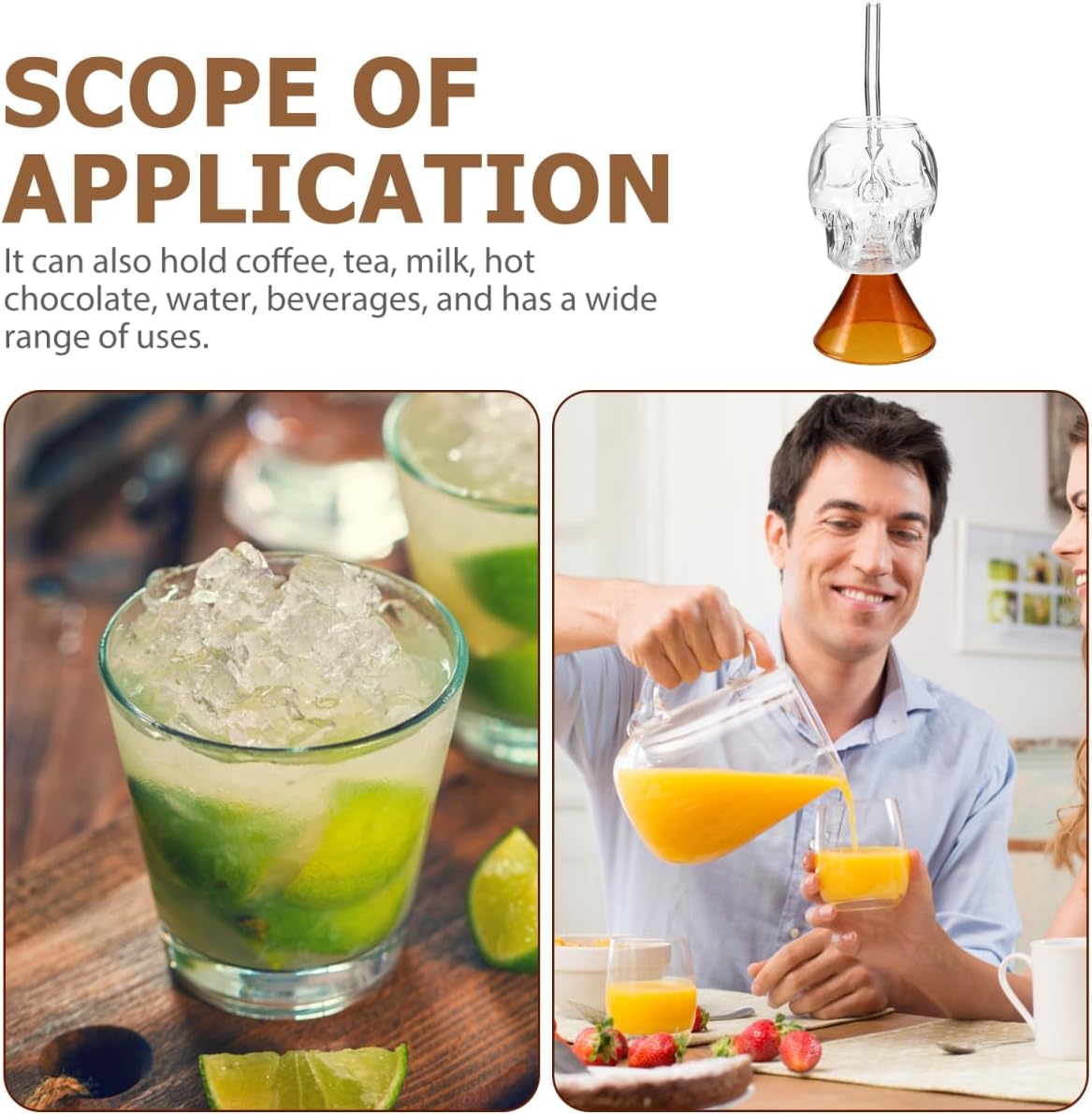 Skull Wine Cup with Built-in Straw 8.8Oz Creative Cocktail Glass for Halloween Party Whiskey Margarita Juice Household Bar Use - Image 2