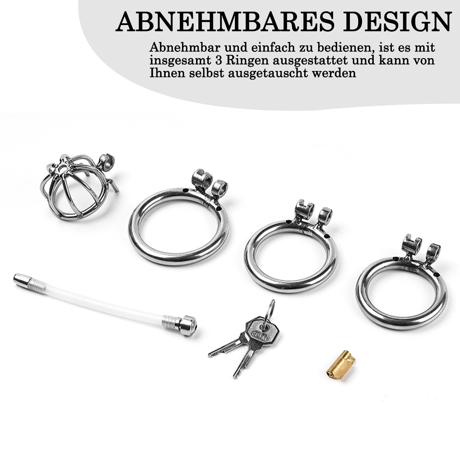 BDSMYOU Gabbia di Castità per Uomo,Gabbia per Pene in Acciaio Inossidabile con Dilatatore Uretrale e 3 Anelli per Testicoli,Chastity Cage in Metallo Cintura di Castità,Sex Toys Uomo (A)