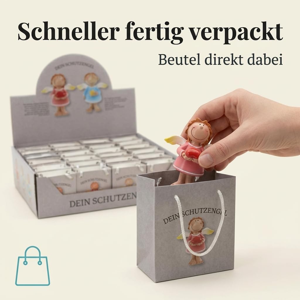 MIJOMA Schutzengel Rosa-Türkis, 24er Set in Tütchen | Handbemalt, einzeln in Geschenktüte, für Hochzeit, Gastgeschenk, Feiern, Danksagungen & Abschiede