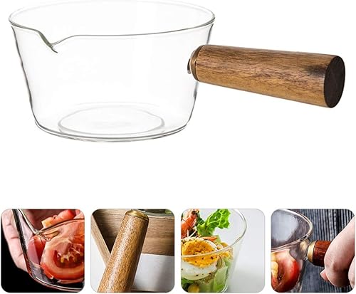 Miniatura 5 de DOITOOL Olla de leche de vidrio para salsa de vidrio con mango de madera, estufa de vidrio, utensilios de cocina de vidrio para la cocina del hogar,