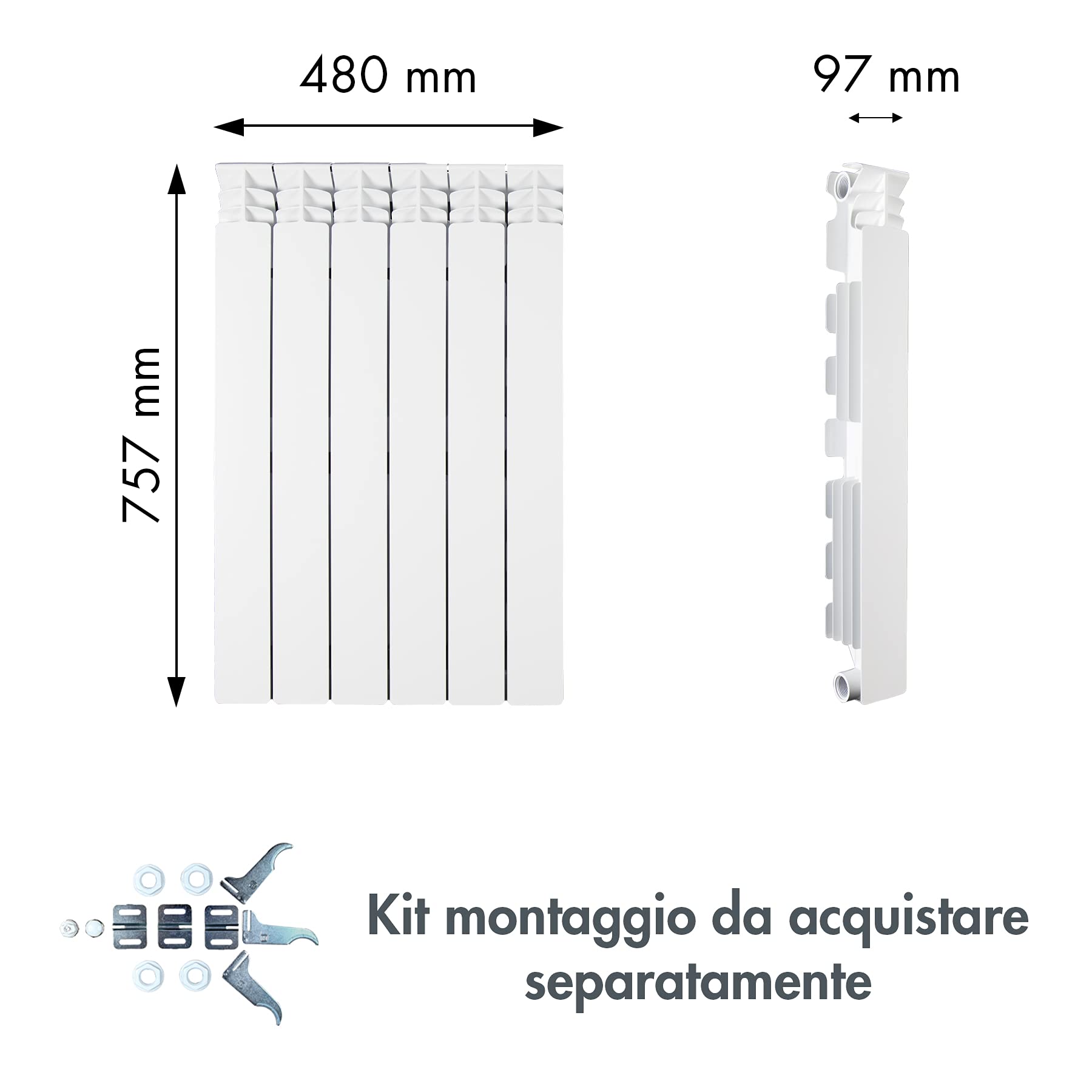 Fondital V666AM05406 Radiatore in alluminio pressofuso Exclusivo B3, 700 mm, 6 elementi, bianco