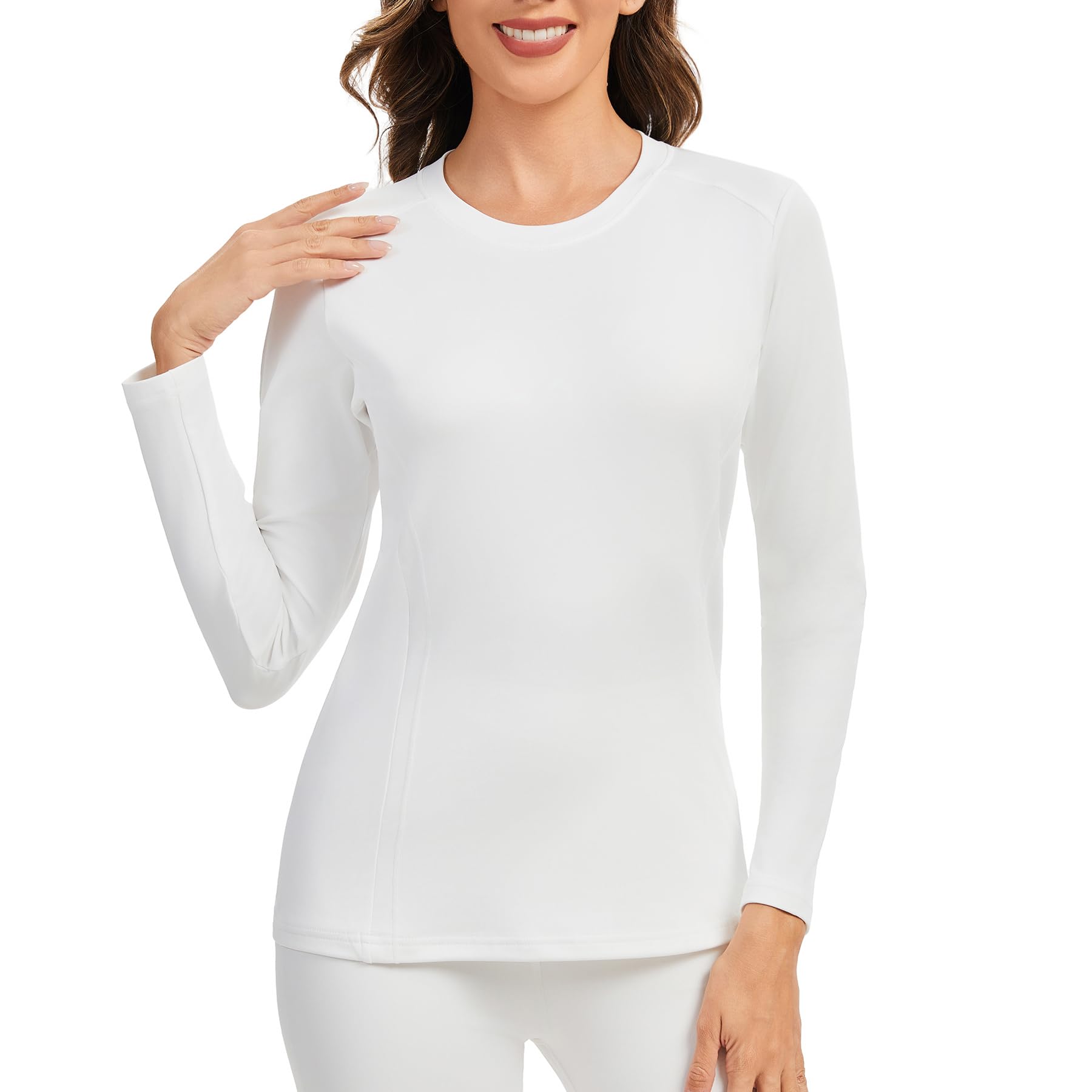 AMZSPORT Damska zimowa koszulka termiczna z długim rękawem oddychająca termiczna bielizna termiczna ciepły top z dekoltem T-Shirt