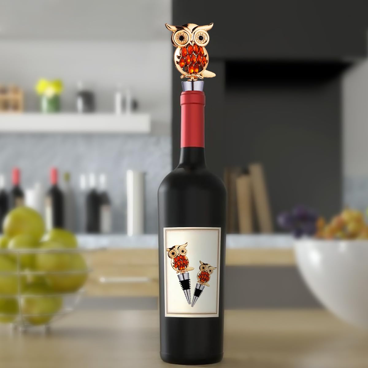 Bouchon à Vin en Alliage Métal Décoratif de Hibou Argenté, Résistant la Décoloration, pour Maison et Restaurant