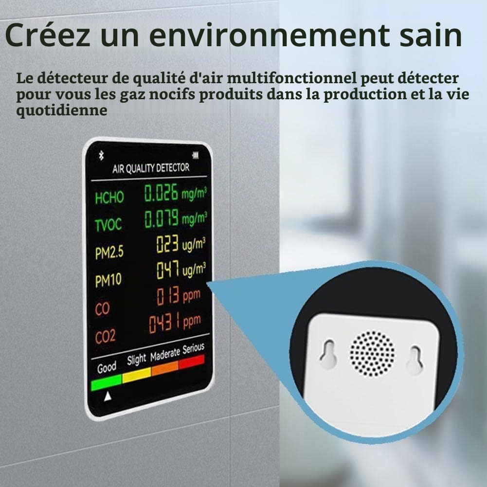 Moniteur de qualité de l'air intérieur 6 en 1, testeur de CO2, Moniteur de dioxyde de Carbone PM2,5, testeur de CO2 PM10, TVOC, HCHO, et CO pour la Maison