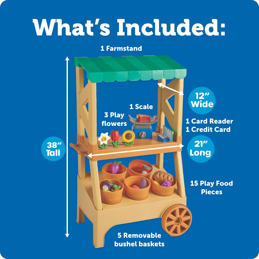 Learning Resources Mein erster Farmstand Rollenspiel‑Marktstand aus Holz, 27 Teile Obst & Gemüse – Bauernhofspiel ab 2 Jahren