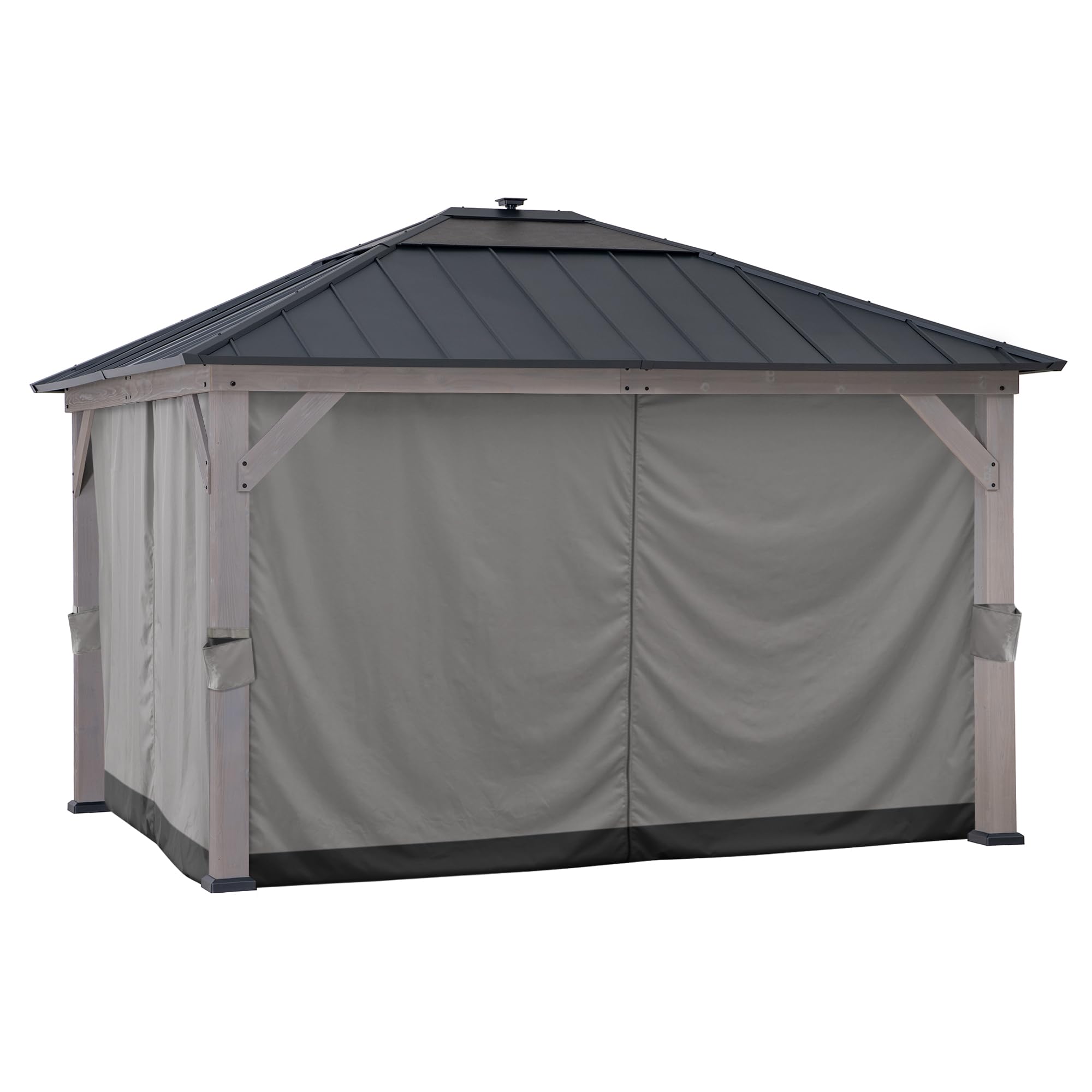 Sunjoy Four-Side Privacy Side Wall Curtain Set for 11 x 13 ft Gazebo, UV-Resistant Waterproof Polyester Curtain Panels for Patio, Garden and Backyard, Includes Ring Hardware for Installation, Grey-image-38